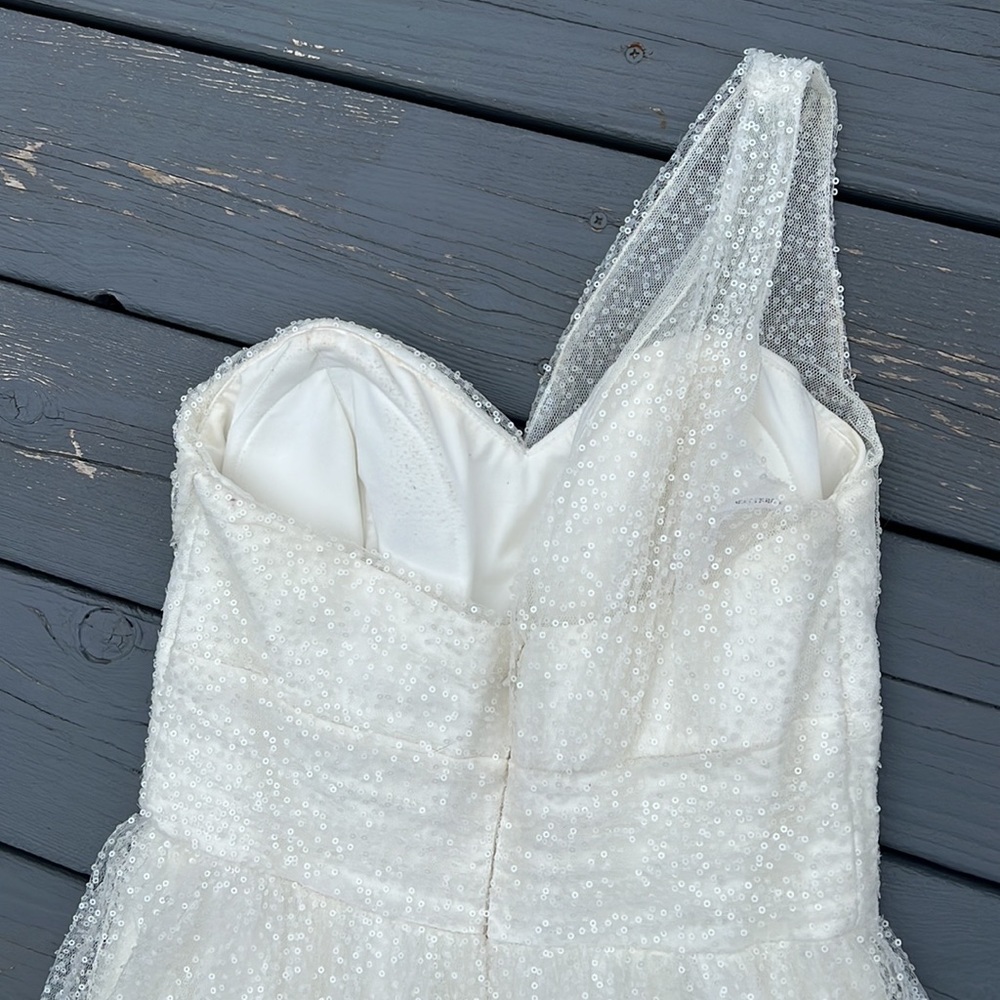 White sequined, one shoulder gown - Picture 10 of 13
